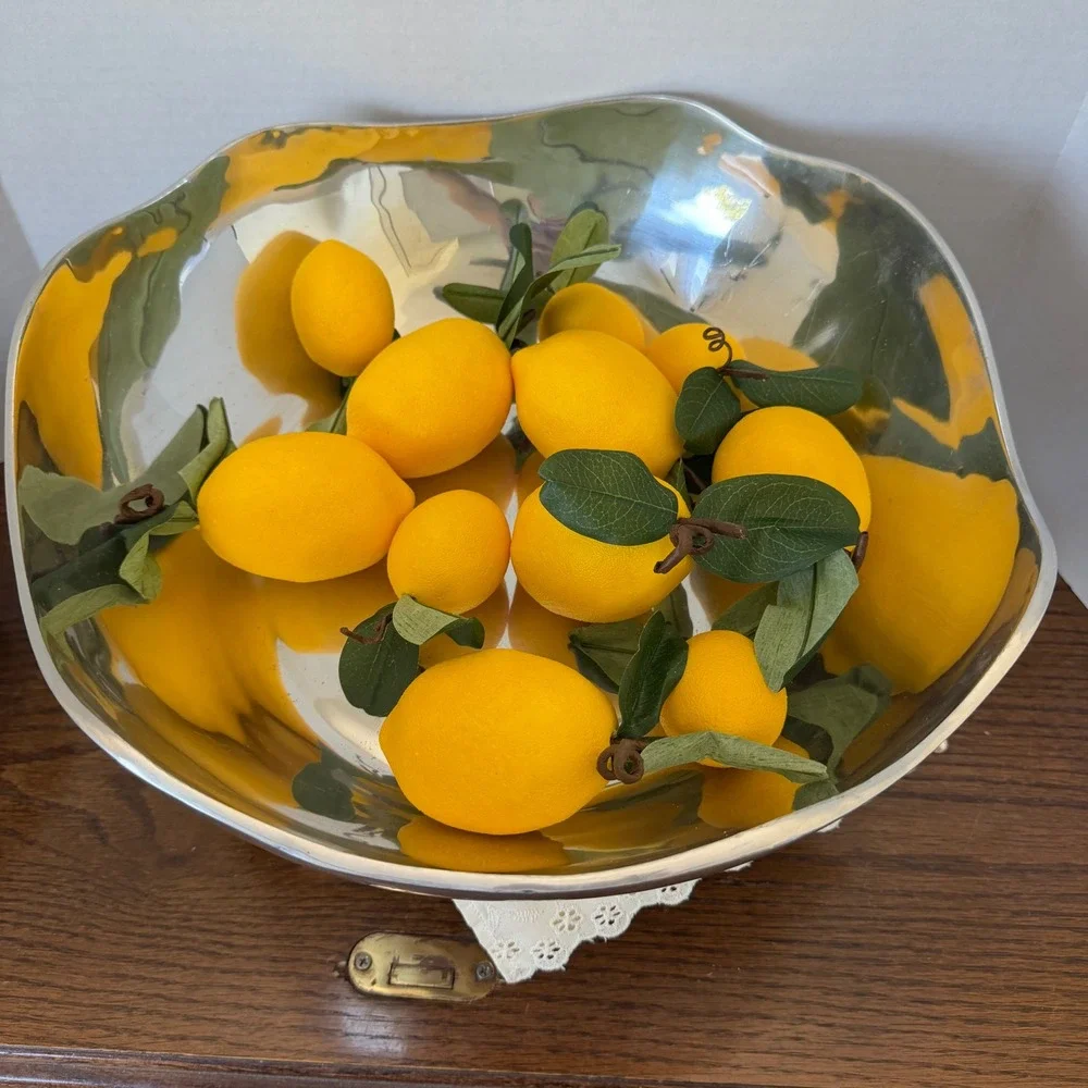 Vintage‎ Polished Aluminum Serving Bowl Organic Wavy Rim Silver Centerpiece 14in